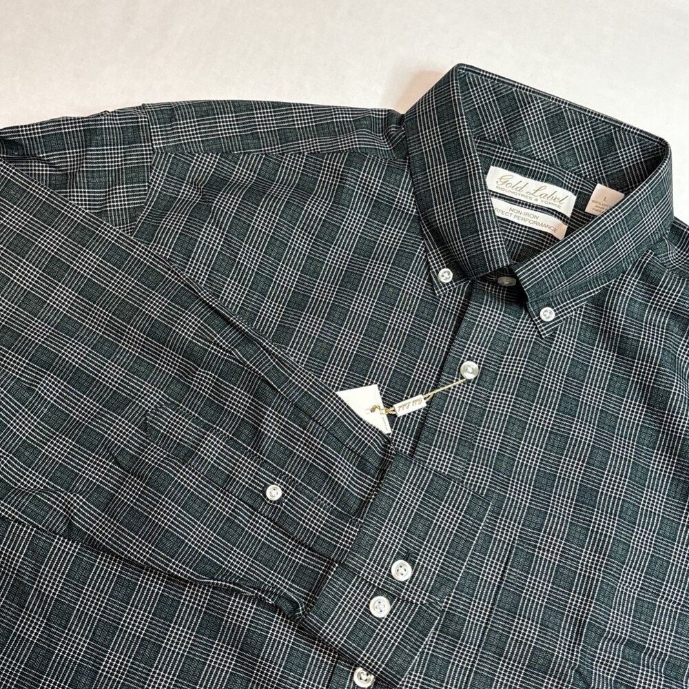 Roundtree & Yorke Gold Label Long Sleeve Dress Shirt Green Plaid Men Large